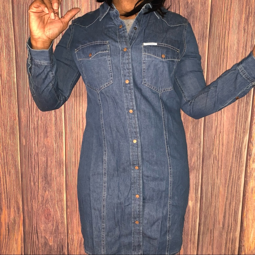 Calvin Klein Jeans Retro Denim Shirt Dress - Picture 3 of 4